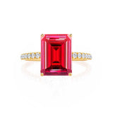 MACY - Chatham® Emerald Ruby 18k Yellow Gold Petite Pavé Shoulder Set Ring