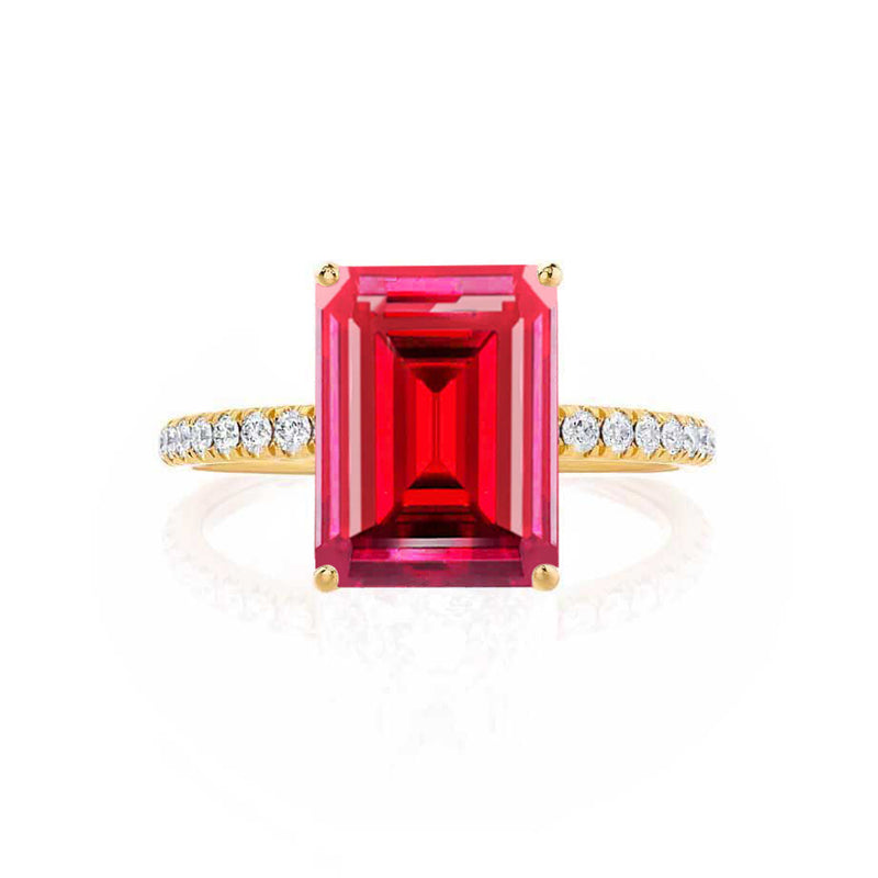 MACY - Chatham® Emerald Ruby 18k Yellow Gold Petite Pavé Shoulder Set Ring