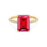 MACY - Chatham® Emerald Ruby 18k Yellow Gold Petite Pavé Shoulder Set Ring
