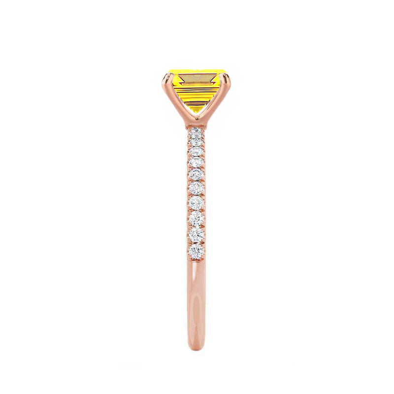 MACY - Chatham® Emerald Yellow Sapphire 18k Rose Gold Petite Pavé Shoulder Set Ring
