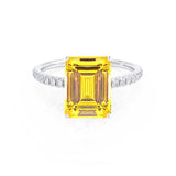 MACY - Chatham® Emerald Yellow Sapphire 950 Platinum Petite Pavé Shoulder Set Ring