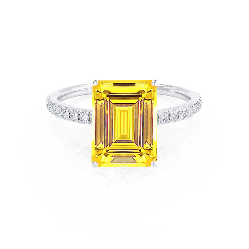 MACY - Chatham® Emerald Yellow Sapphire 950 Platinum Petite Pavé Shoulder Set Ring
