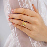 MACY - Chatham® Emerald Yellow Sapphire 950 Platinum Petite Pavé Shoulder Set Ring