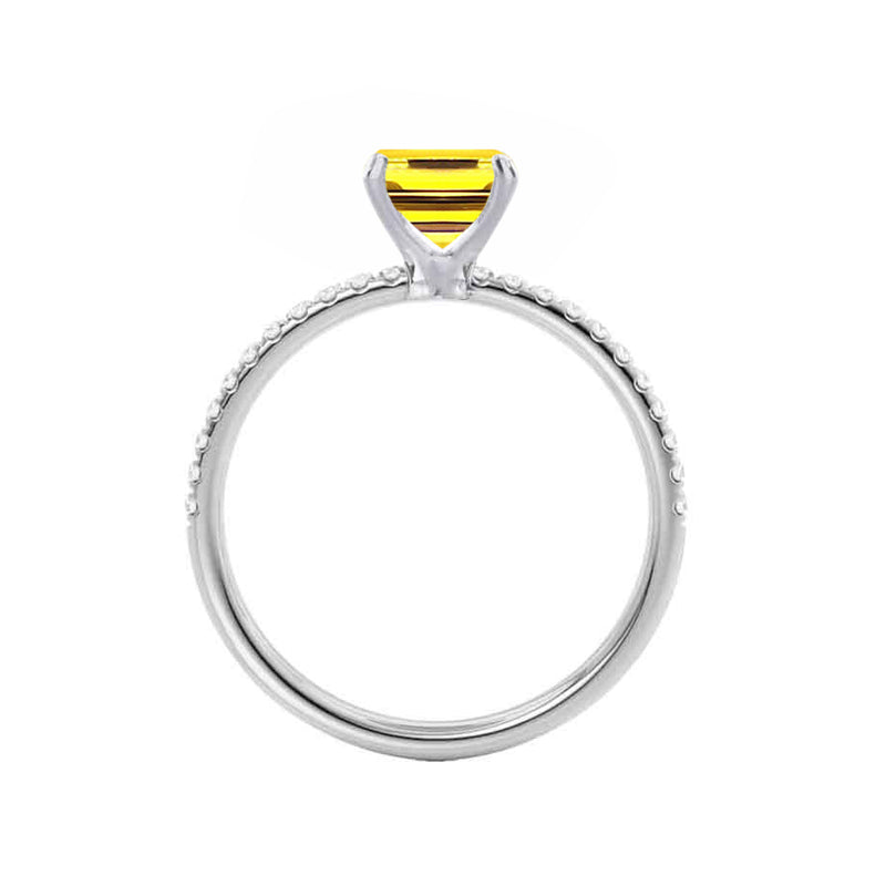 MACY - Chatham® Emerald Yellow Sapphire 950 Platinum Petite Pavé Shoulder Set Ring