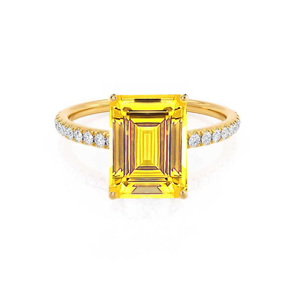 MACY - Chatham® Emerald Yellow Sapphire 18k Yellow Gold Petite Pavé Shoulder Set Ring
