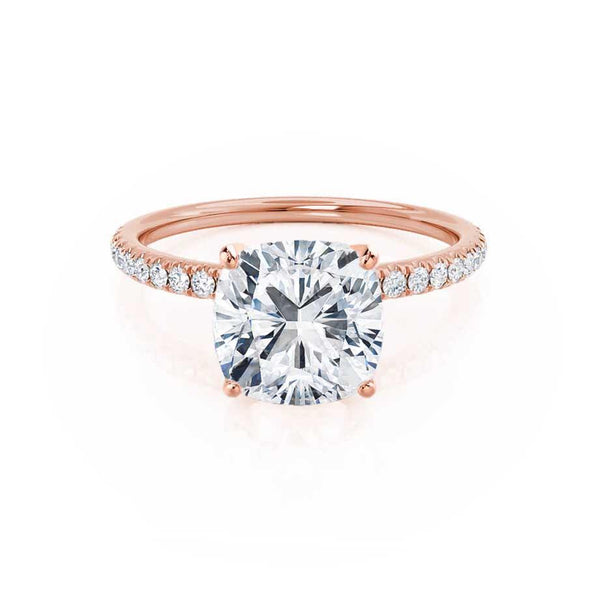 MACY - Cushion Natural Diamond 18k Rose Gold Petite Shoulder Set Engagement Ring Lily Arkwright