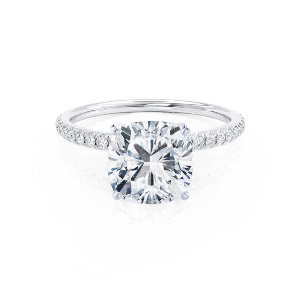 MACY - Cushion Natural Diamond 18k White Gold Petite Shoulder Set Engagement Ring Lily Arkwright