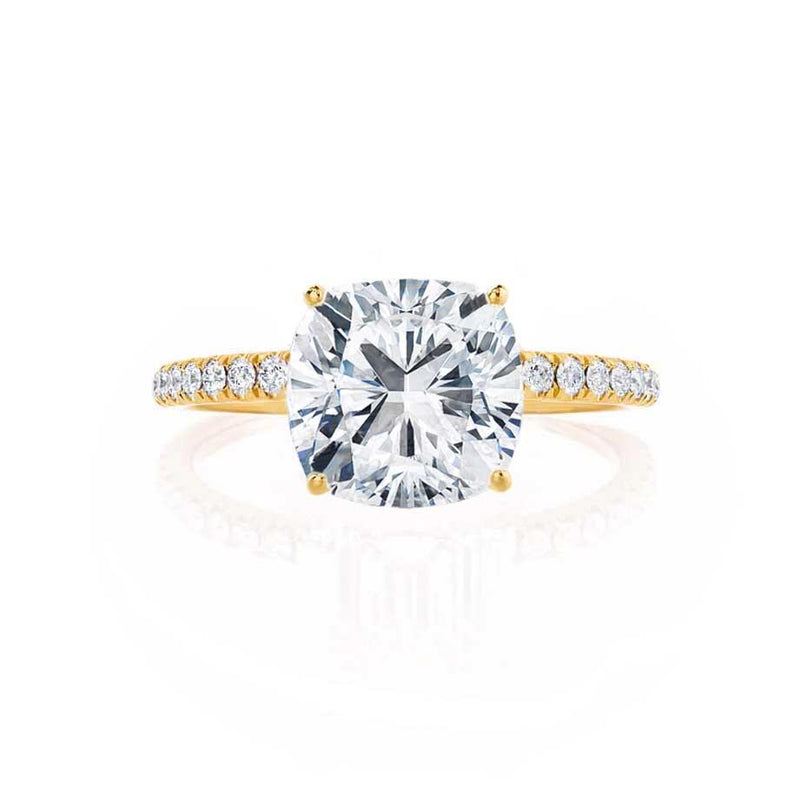 MACY - Cushion Natural Diamond 18k Yellow Gold Petite Shoulder Set Engagement Ring Lily Arkwright