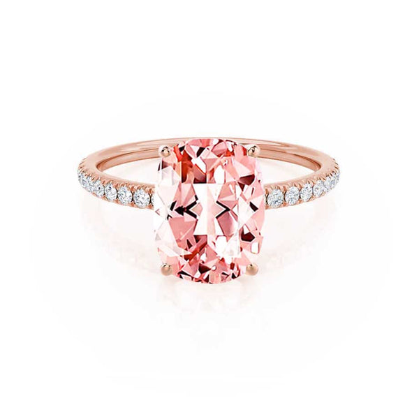 MACY - Chatham® Elongated Cushion Champagne True Sapphire 18k Rose Gold Petite Pavé Shoulder Set Ring