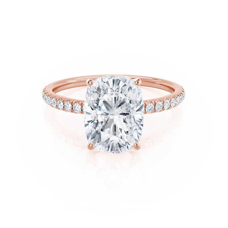 MACY - Elongated Cushion Natural Diamond 18k Rose Gold Petite Shoulder Set Engagement Ring Lily Arkwright