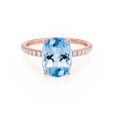 MACY - Chatham® Elongated Cushion Aqua Spinel 18k Rose Gold Petite Pavé Shoulder Set Ring