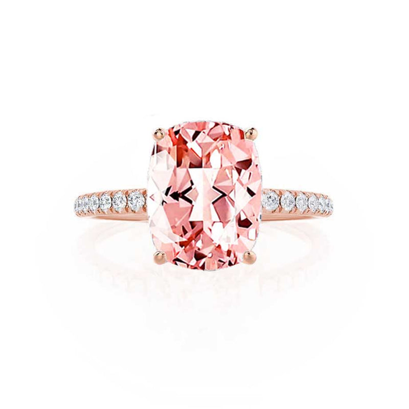 MACY - Chatham® Elongated Cushion Champagne True Sapphire 18k Rose Gold Petite Pavé Shoulder Set Ring