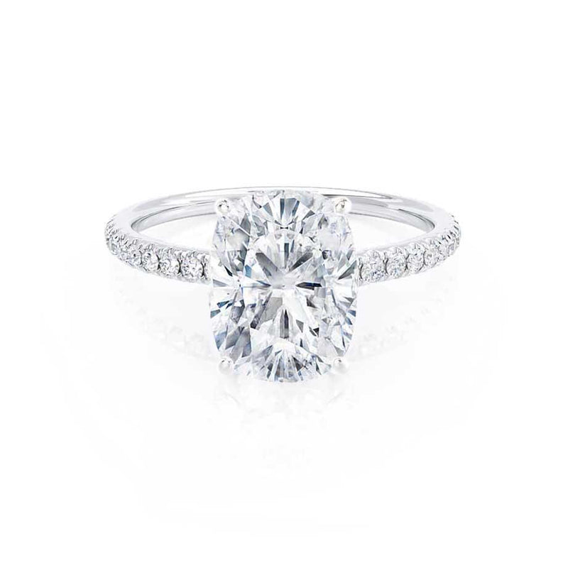 MACY - Elongated Cushion Natural Diamond 18k White Gold Petite Shoulder Set Engagement Ring Lily Arkwright