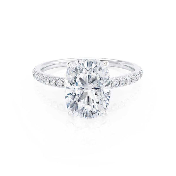 MACY - Elongated Cushion Natural Diamond Platinum Petite Shoulder Set Engagement Ring Lily Arkwright