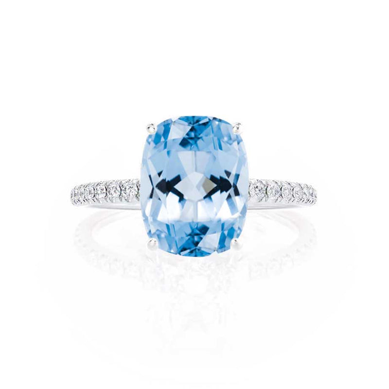 MACY - Chatham® Elongated Cushion Aqua Spinel 950 Platinum Petite Pavé Shoulder Set Ring