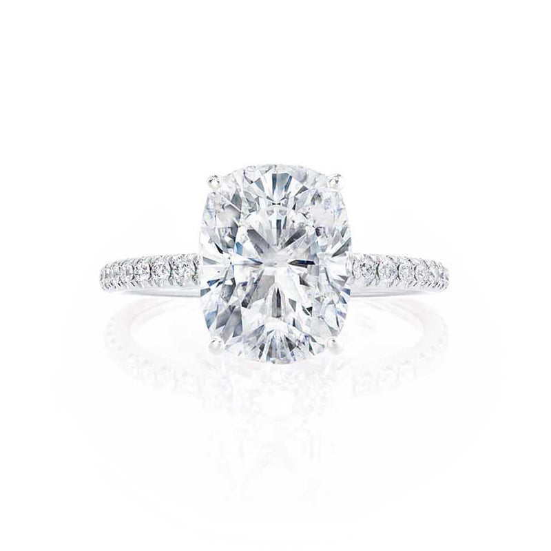 MACY - Elongated Cushion Natural Diamond Platinum Petite Shoulder Set Engagement Ring Lily Arkwright