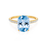 MACY - Chatham® Elongated Cushion Aqua Spinel 18k Yellow Gold Petite Pavé Shoulder Set Ring