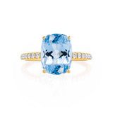 MACY - Chatham® Elongated Cushion Aqua Spinel 18k Yellow Gold Petite Pavé Shoulder Set Ring