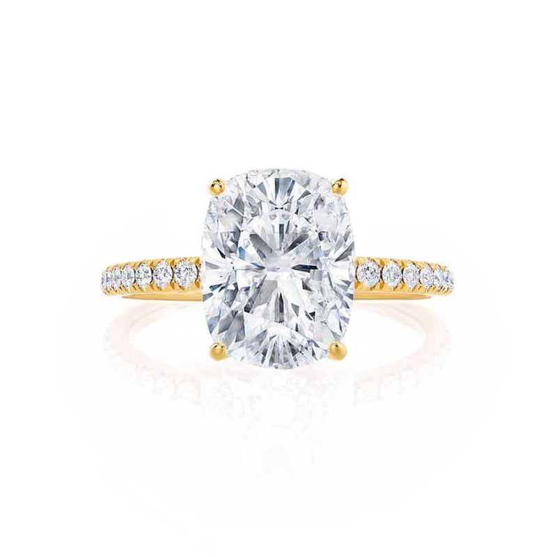 MACY - Elongated Cushion Natural Diamond 18k Yellow Gold Petite Shoulder Set Engagement Ring Lily Arkwright