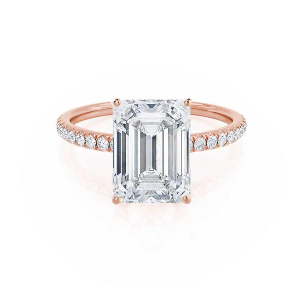MACY - Emerald Natural Diamond 18k Rose Gold Micro Pavé Ring Engagement Ring Lily Arkwright