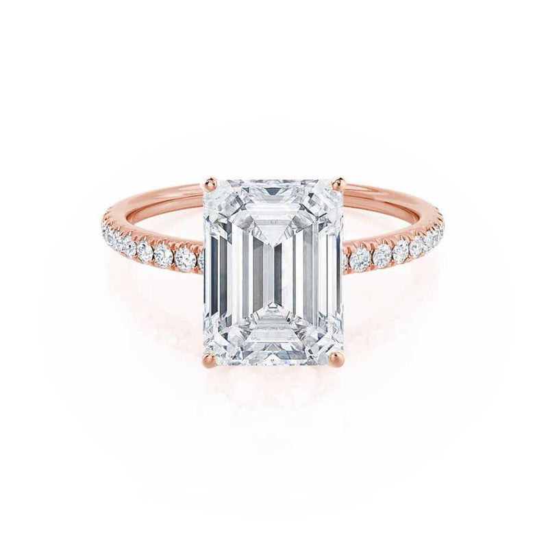 MACY - Emerald Natural Diamond 18k Rose Gold Micro Pavé Ring Engagement Ring Lily Arkwright