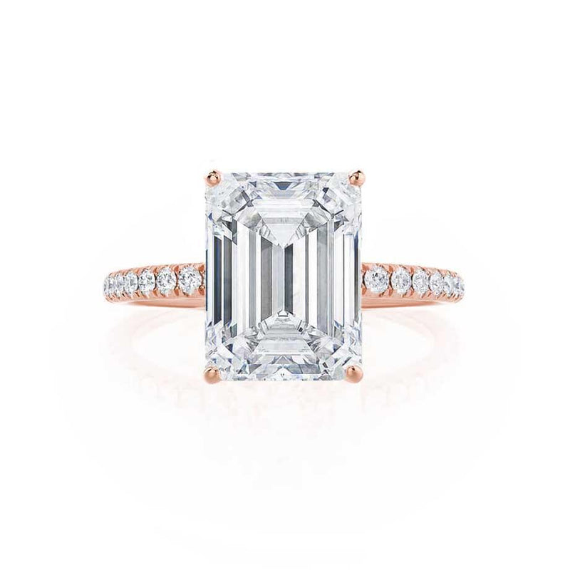 MACY - Emerald Natural Diamond 18k Rose Gold Micro Pavé Ring Engagement Ring Lily Arkwright