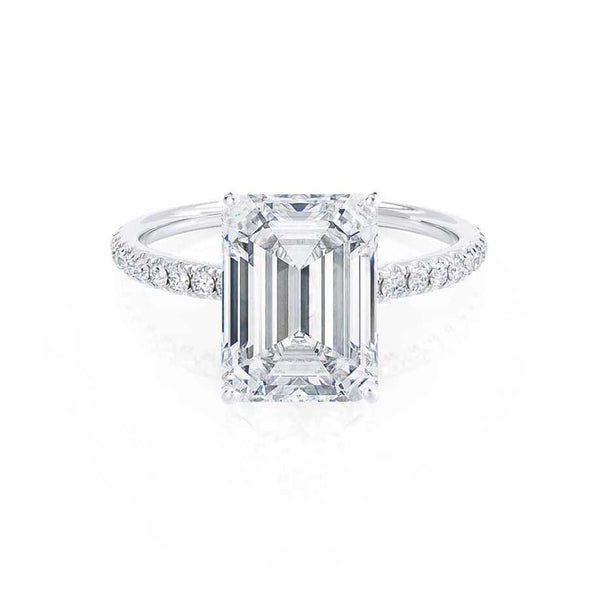 MACY - Emerald Natural Diamond 18k White Gold Micro Pavé Ring Engagement Ring Lily Arkwright