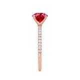 MACY - Chatham® Elongated Cushion Ruby 18k Rose Gold Petite Pavé Shoulder Set Ring