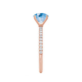 MACY - Chatham® Elongated Cushion Aqua Spinel 18k Rose Gold Petite Pavé Shoulder Set Ring