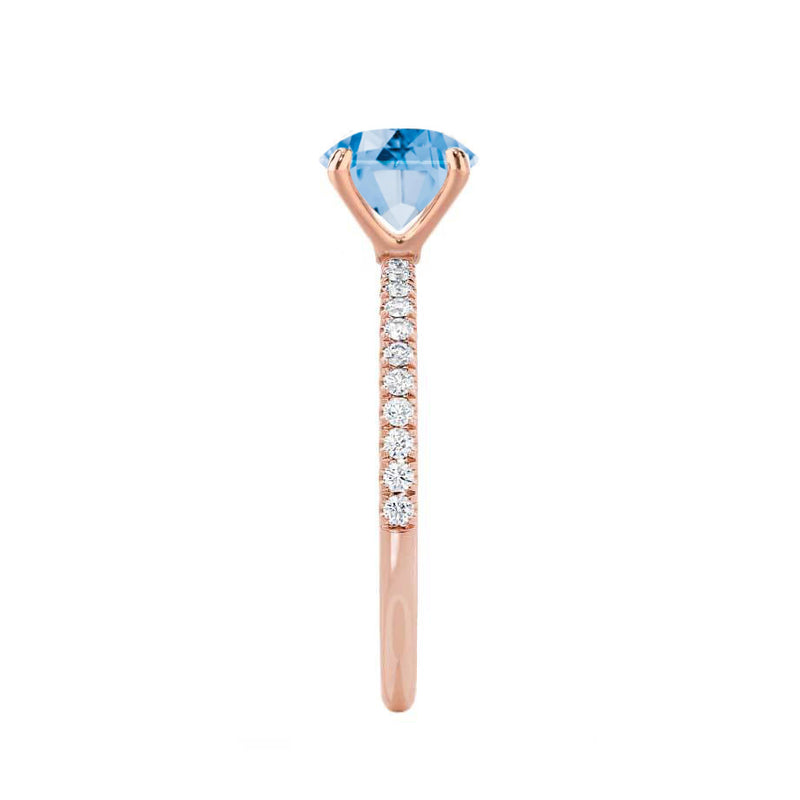 MACY - Chatham® Elongated Cushion Aqua Spinel 18k Rose Gold Petite Pavé Shoulder Set Ring