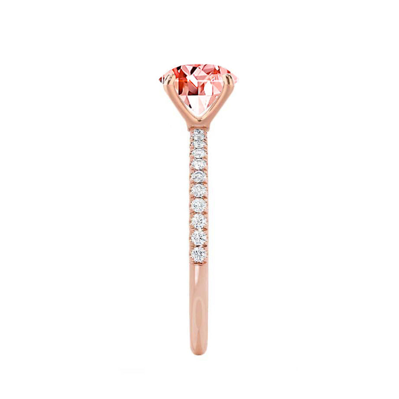 MACY - Chatham® Elongated Cushion Champagne True Sapphire 18k Rose Gold Petite Pavé Shoulder Set Ring