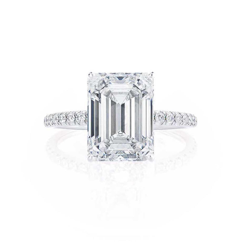 MACY - Emerald Natural Diamond Platinum Micro Pavé Ring Engagement Ring Lily Arkwright