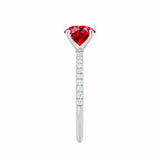 MACY - Chatham® Elongated Cushion Ruby 18k White Gold Petite Pavé Shoulder Set Ring