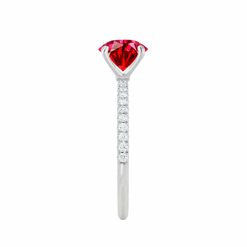 MACY - Chatham® Elongated Cushion Ruby 18k White Gold Petite Pavé Shoulder Set Ring