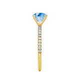 MACY - Chatham® Elongated Cushion Aqua Spinel 18k Yellow Gold Petite Pavé Shoulder Set Ring