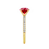 MACY - Chatham® Elongated Cushion Ruby 18k Yellow Gold Petite Pavé Shoulder Set Ring