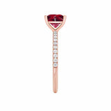 MACY - Chatham® Princess Ruby 18k Rose Gold Petite Pavé Shoulder Set Ring