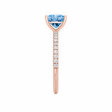 MACY - Chatham® Princess Aqua Spinel 18k Rose Gold Petite Pavé Shoulder Set Ring