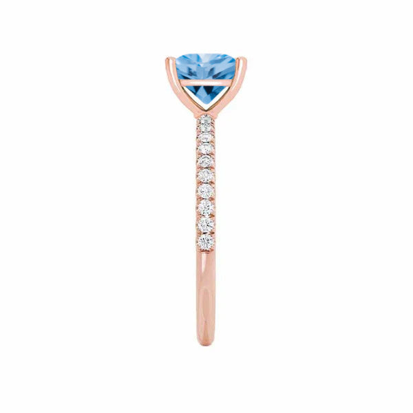 MACY - Chatham® Princess Aqua Spinel 18k Rose Gold Petite Pavé Shoulder Set Ring