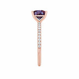 MACY - Chatham® Princess Alexandrite 18k Rose Gold Petite Pavé Shoulder Set Ring