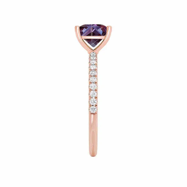MACY - Chatham® Princess Alexandrite 18k Rose Gold Petite Pavé Shoulder Set Ring