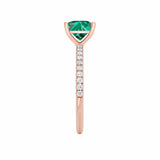 MACY - Chatham® Princess Emerald 18k Rose Gold Petite Pavé Shoulder Set Ring