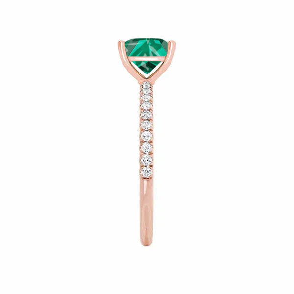 MACY - Chatham® Princess Emerald 18k Rose Gold Petite Pavé Shoulder Set Ring
