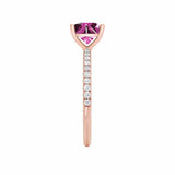 MACY - Chatham® Princess Pink Sapphire 18k Rose Gold Petite Pavé Shoulder Set Ring