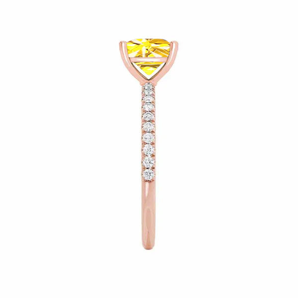 MACY - Chatham® Princess Yellow Sapphire 18k Rose Gold Petite Pavé Shoulder Set Ring