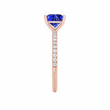 MACY - Chatham® Princess Blue Sapphire 18k Rose Gold Petite Pavé Shoulder Set Ring