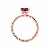 MACY - Chatham® Princess Pink Sapphire 18k Rose Gold Petite Pavé Shoulder Set Ring