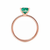 MACY - Chatham® Princess Emerald 18k Rose Gold Petite Pavé Shoulder Set Ring