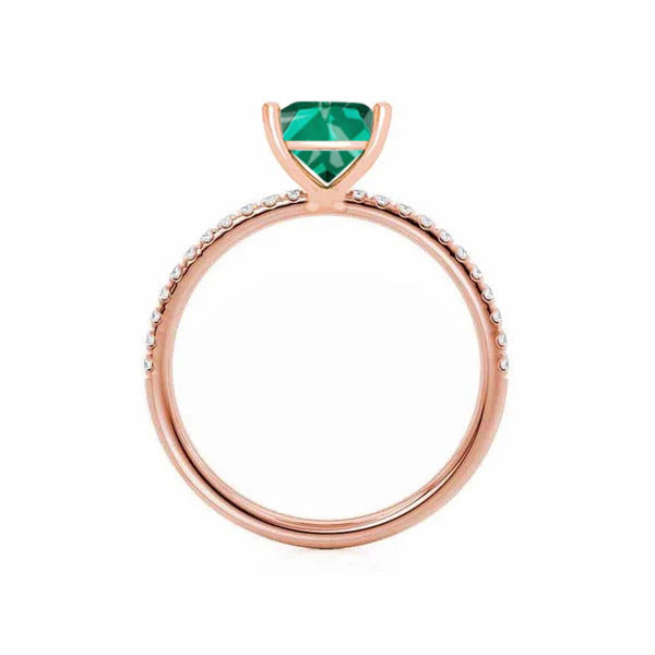 MACY - Chatham® Princess Emerald 18k Rose Gold Petite Pavé Shoulder Set Ring