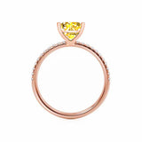 MACY - Chatham® Princess Yellow Sapphire 18k Rose Gold Petite Pavé Shoulder Set Ring